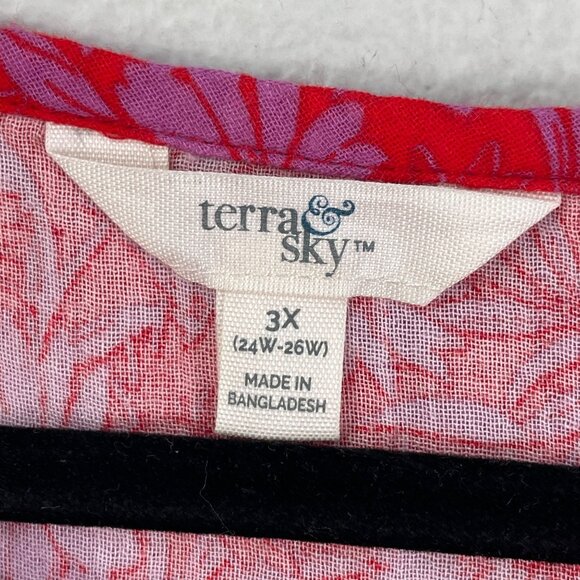 Terra & Sky Womens Plus 3X Floral Tiered Tunic Top Short Sleeve Swing Shirt - Picture 3 of 10